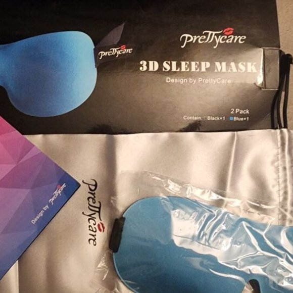 PrettyCare 3D Sleep Mask 2 Pack Eye Mask for Sleeping Ear Plugs Silk Travel Bag - Picture 2 of 7